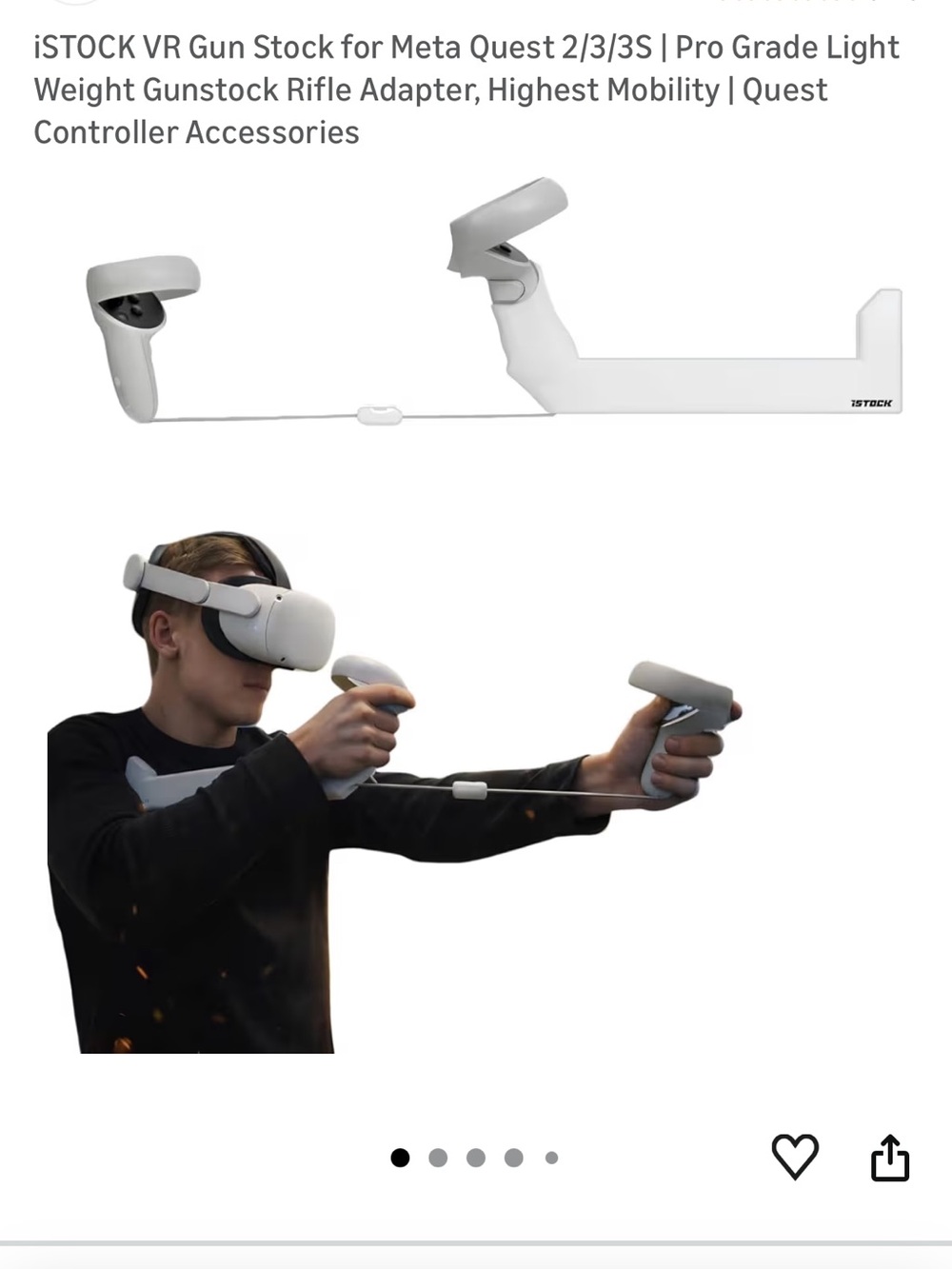 White VR Gun Stock Adapter for Meta Quest 2/3/3S